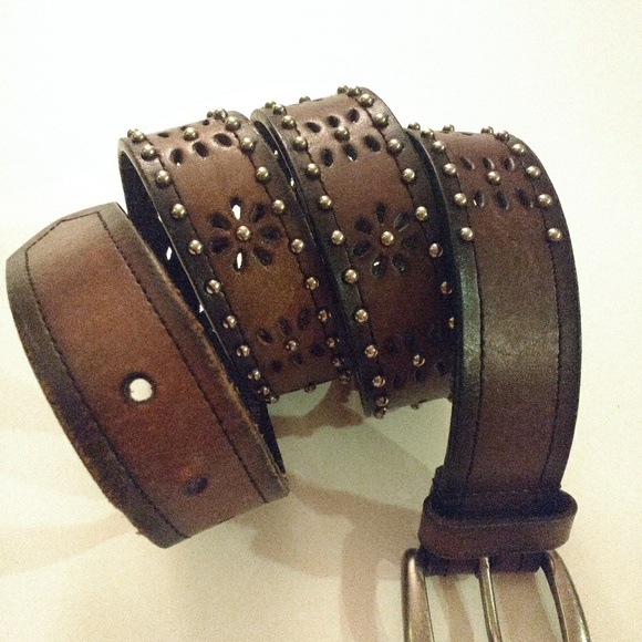 Boho-Studded Brown Leather Belt - Picture 3 of 5